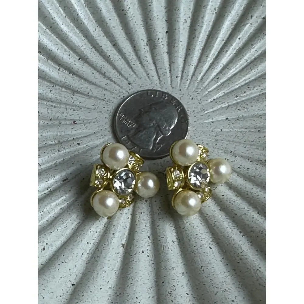 BOGO FREE PEARL GOLD CRYSTAL STUD PROM EARRINGS